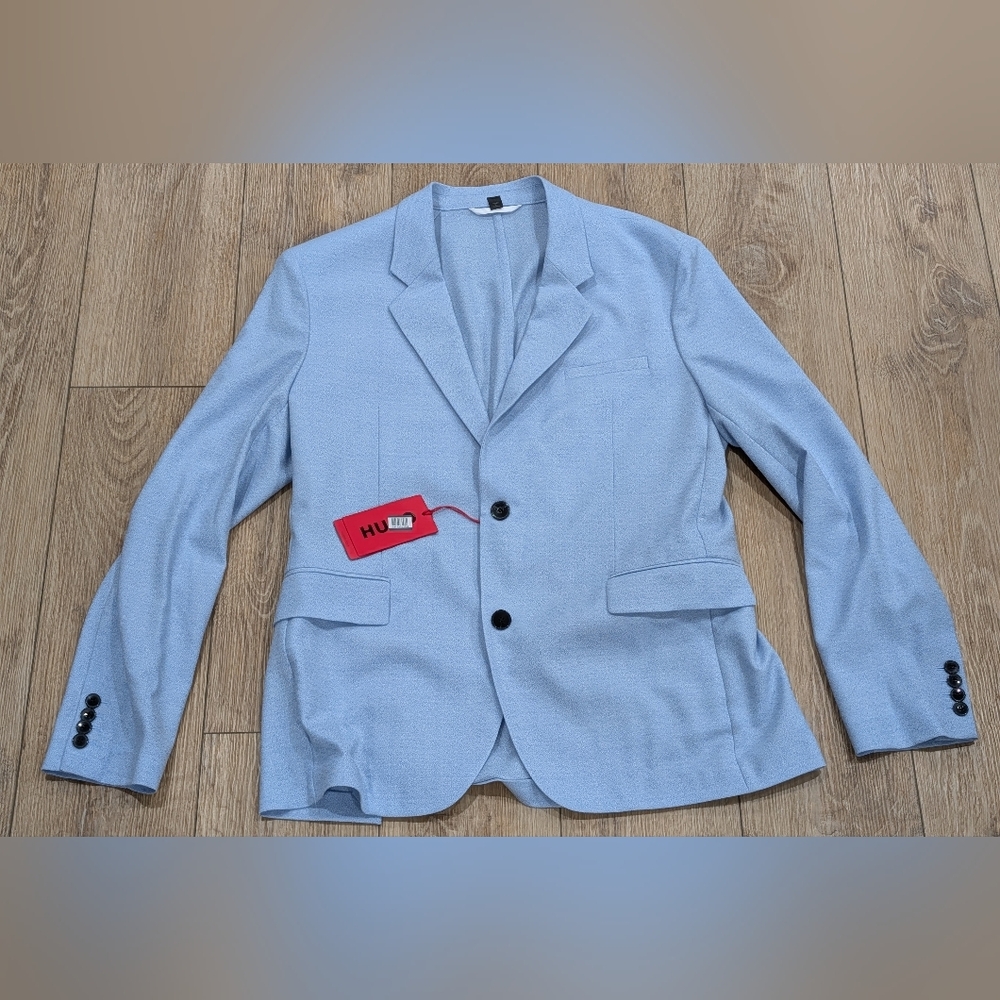 $545 Mens HUGO Hugo Boss "Kris" Polyester/Wool Sport Coat Pastel Blue 40L
